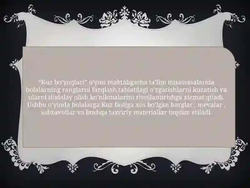 Kuz bo’yoqlari ta’limiy didaktik o’yini 3