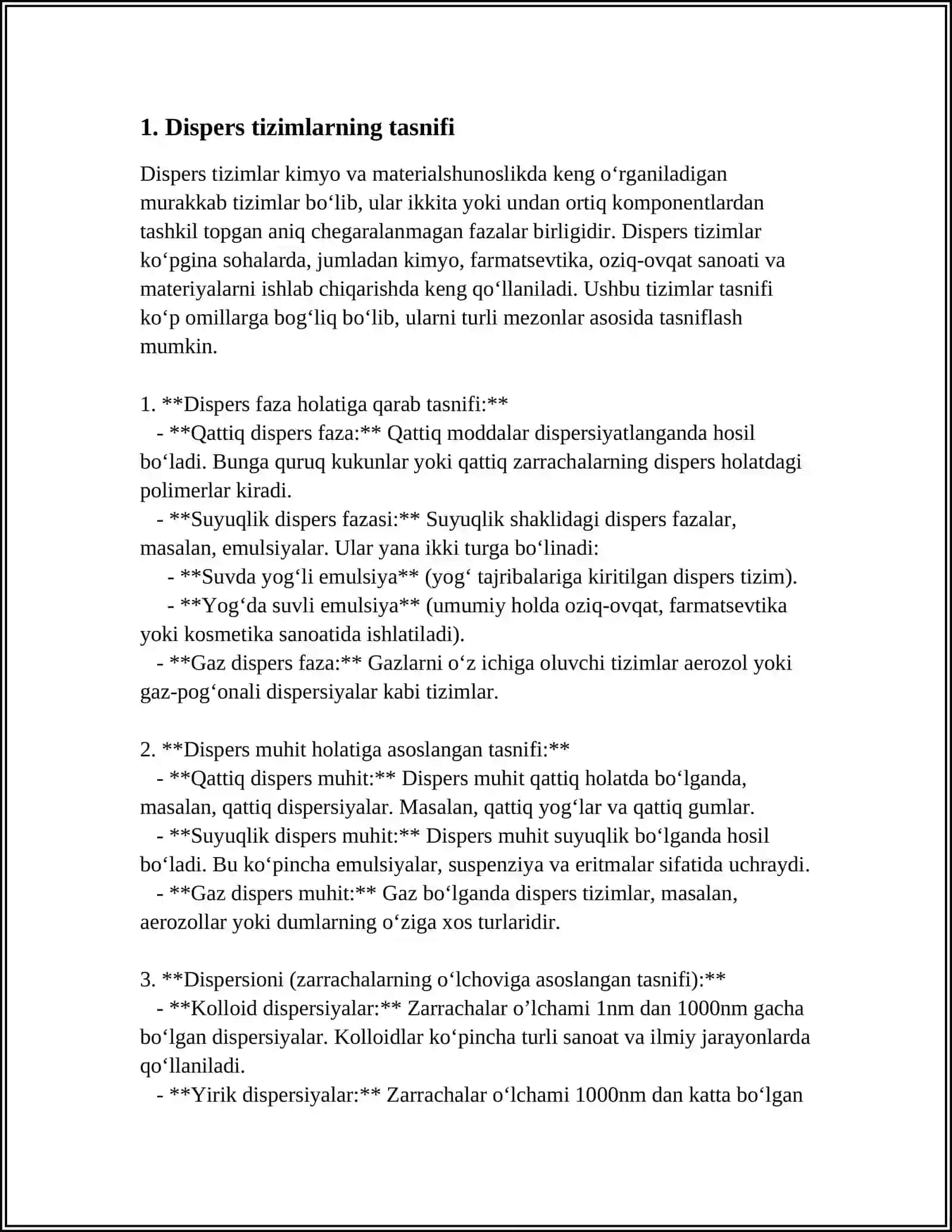 DAĢAL-DISPERS SISTEMALARNING XOSSALARI VA ULARNI TIBBIYOT VA FARMAKOLOGIYADA ISHLATILISHI 3