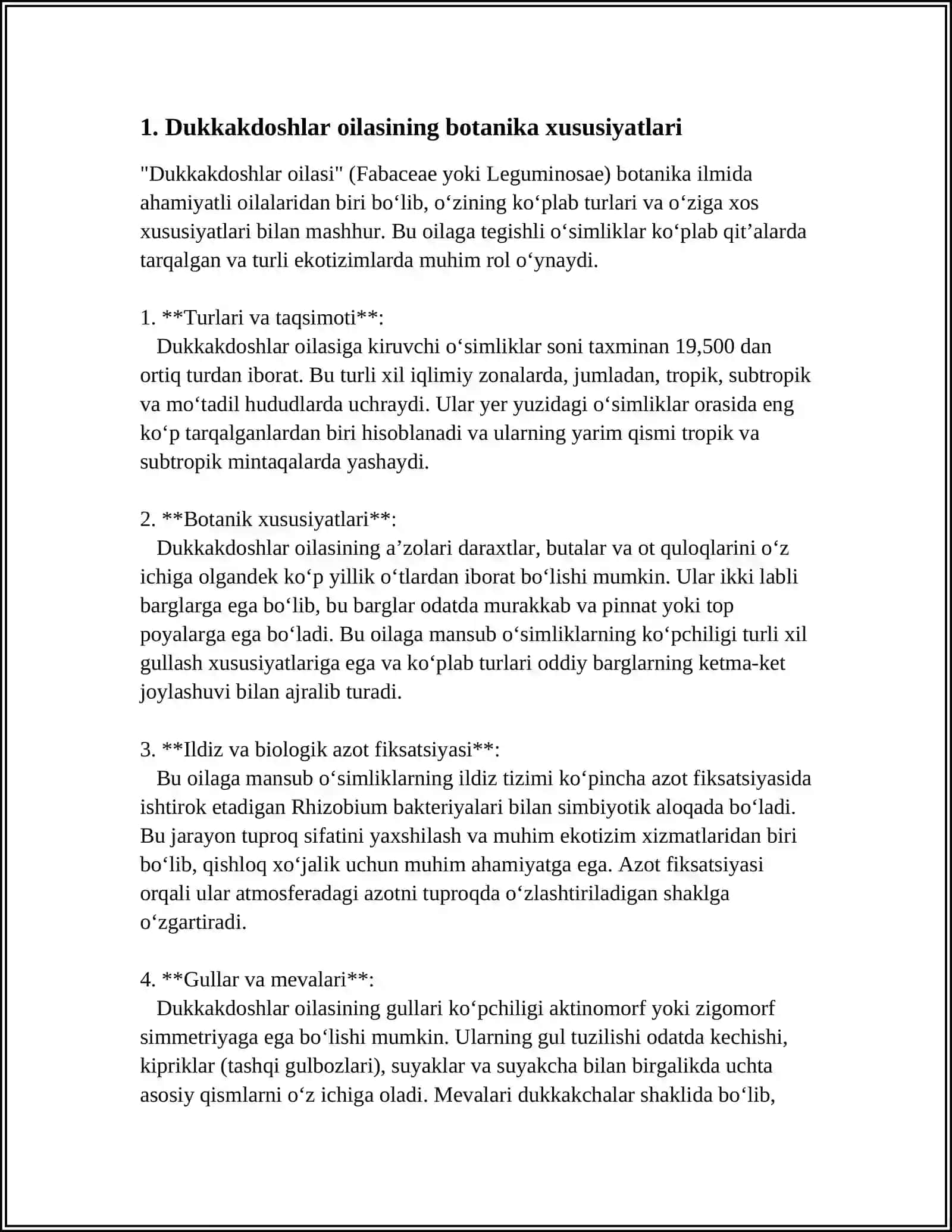 DUKKAKDOSHLAR OILASIGA MANSUB KAM TARQALGAN SABZAVOT EKINLARINING BOTANIK OILASI, KELIB CHIQISHI VA YETISHTIRISH TEXNOLOGIYASI 3