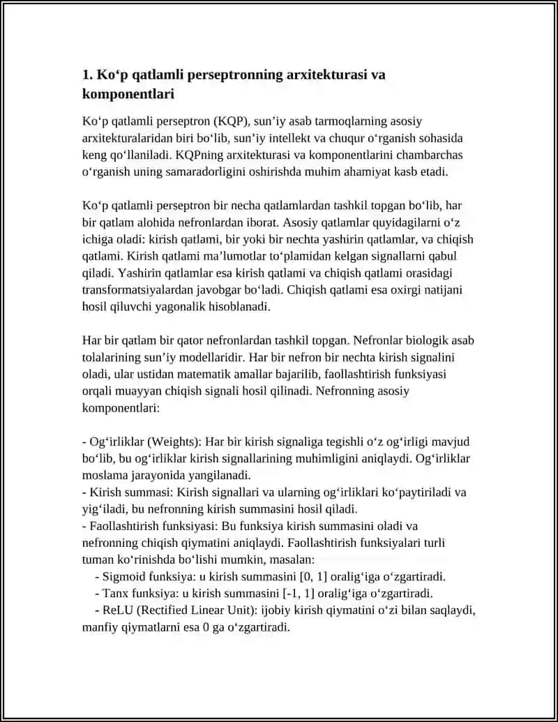 KO‘P QATLAMLI PERSEPTRONNING NAZARIY MODELI 3