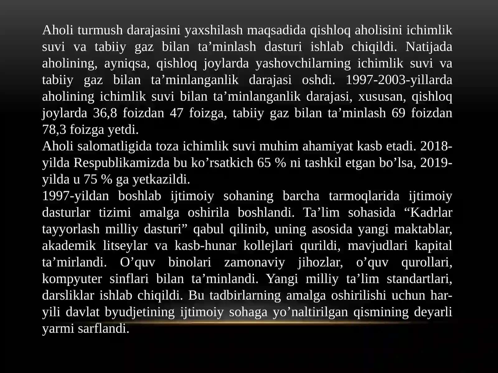 O‘ZBEKISTON RESPUBLIKASIDAGI IJTIMOIY SOHADAGI ISLOHOTLAR. 3