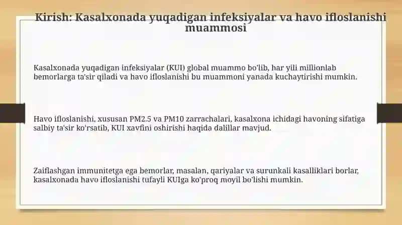 Havo ifloslanishi va kasalxonada yuqadigan infeksiyalar o'rtasidagi bog'liqlik 3