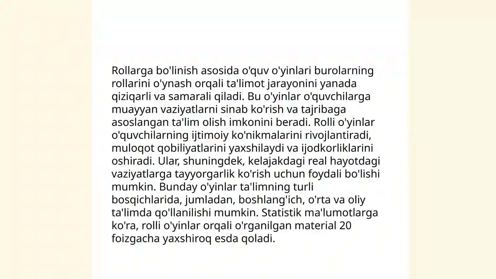 O’qitish jarayonida rollarga bo’linib o’ynaladigan o’quv o’yinlarining ahamiyati va o’rni 3