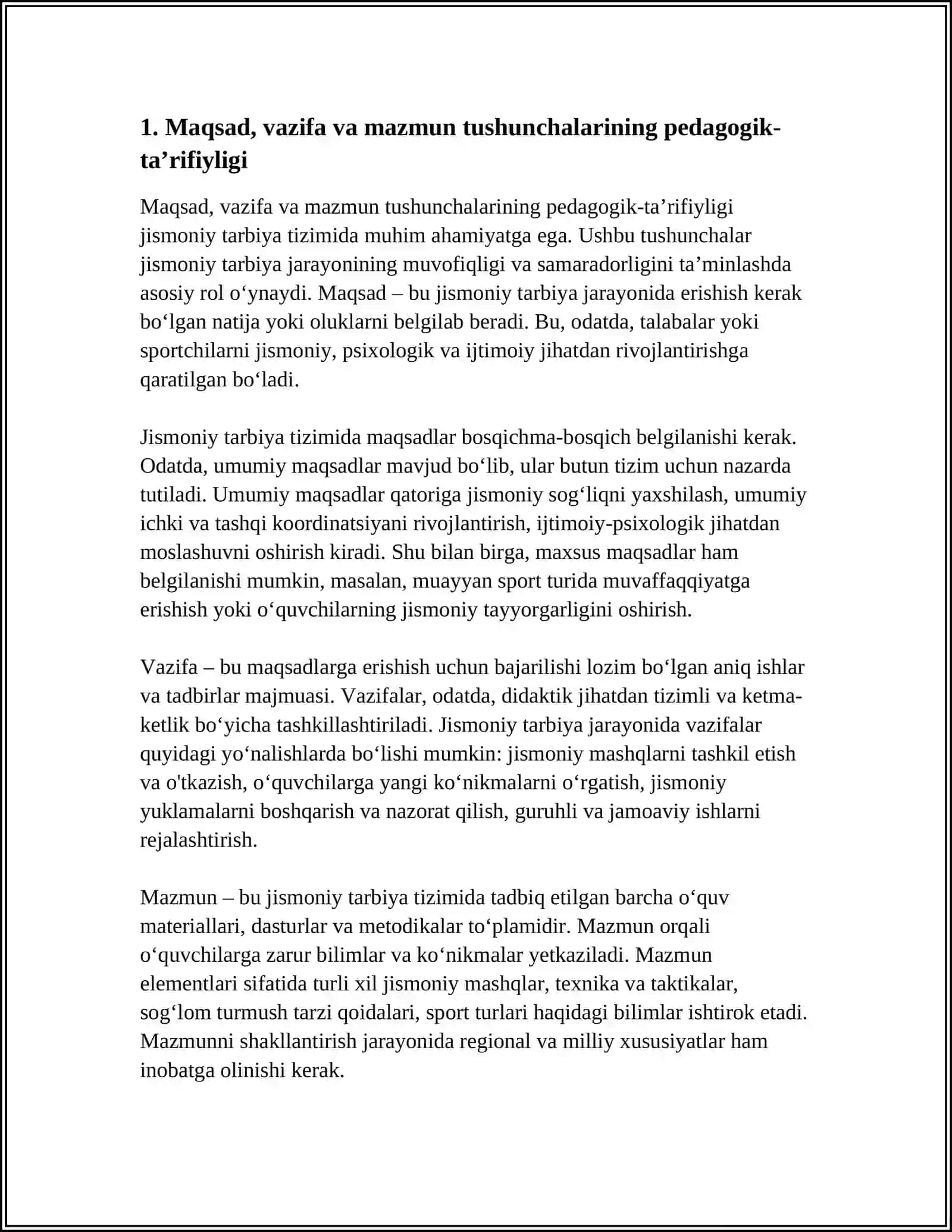 JISMONIY TARBIYA TIZIMIDA MAQSAD, VAZIFA VA MAZMUNNING UYG'UNLIGI 3