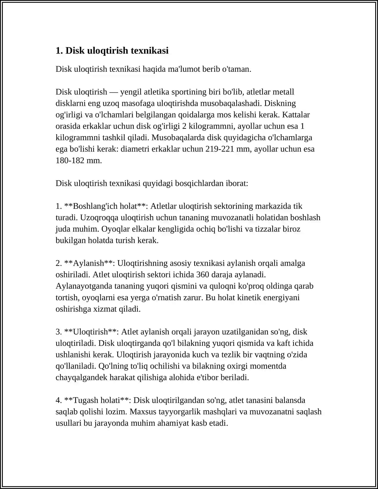 YENGIL ATLETIKA: ULOQTIRISH 3