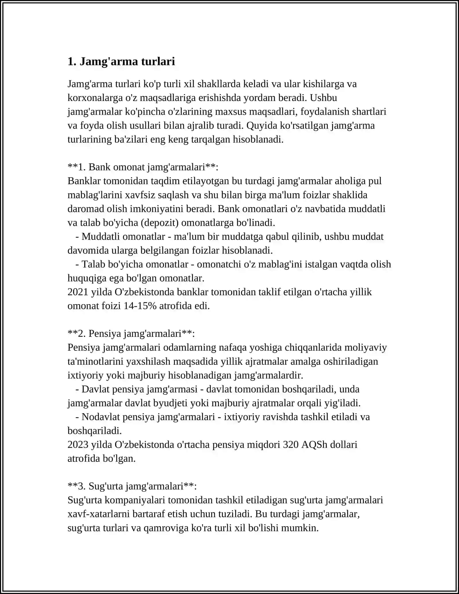 MUSTAQIL ISH Mavzu: JAMG’ARMA, INVESTETSIYA 3