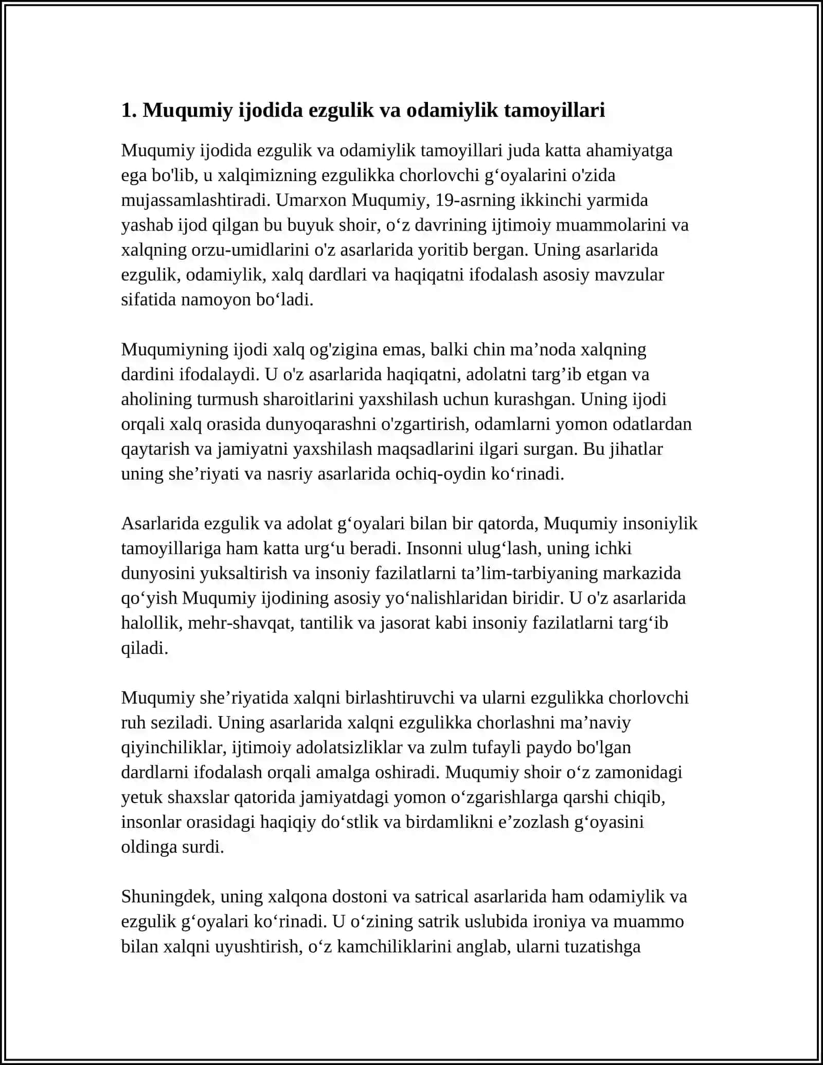 MUQUMIY IJODIDA XALQIM EZGULIKKA CHORLOVCHI GʻOYALARI 3