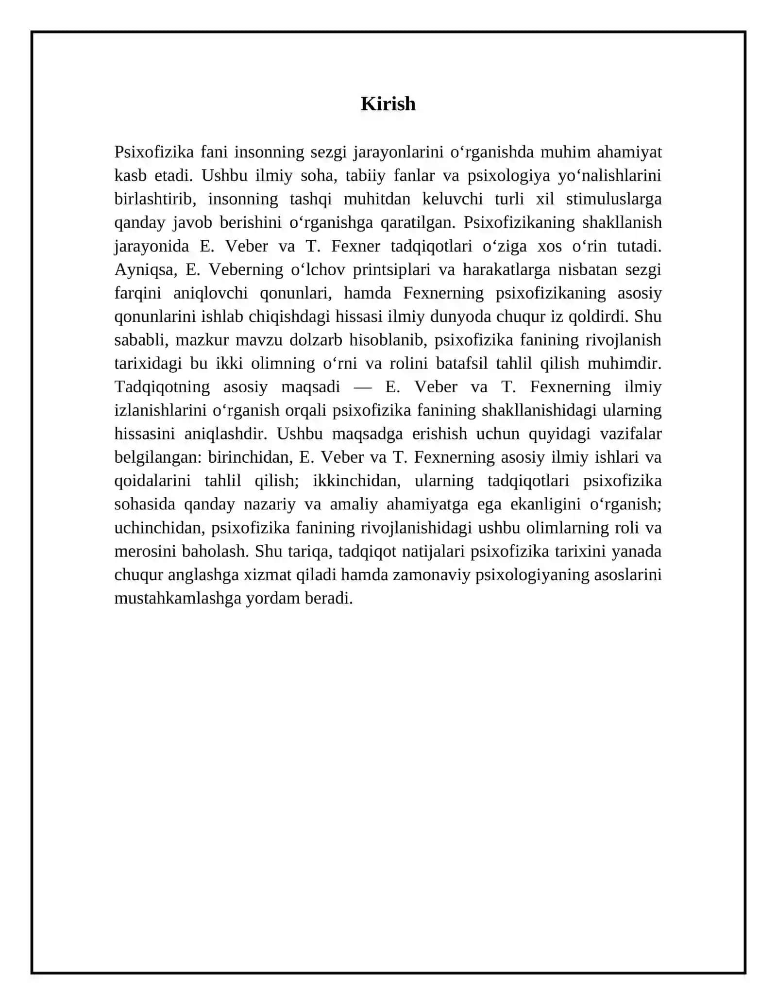 Psixofizika fanini shakllanishida E.Veber va T. Fexner tadqiqotlarining oʻrni 3