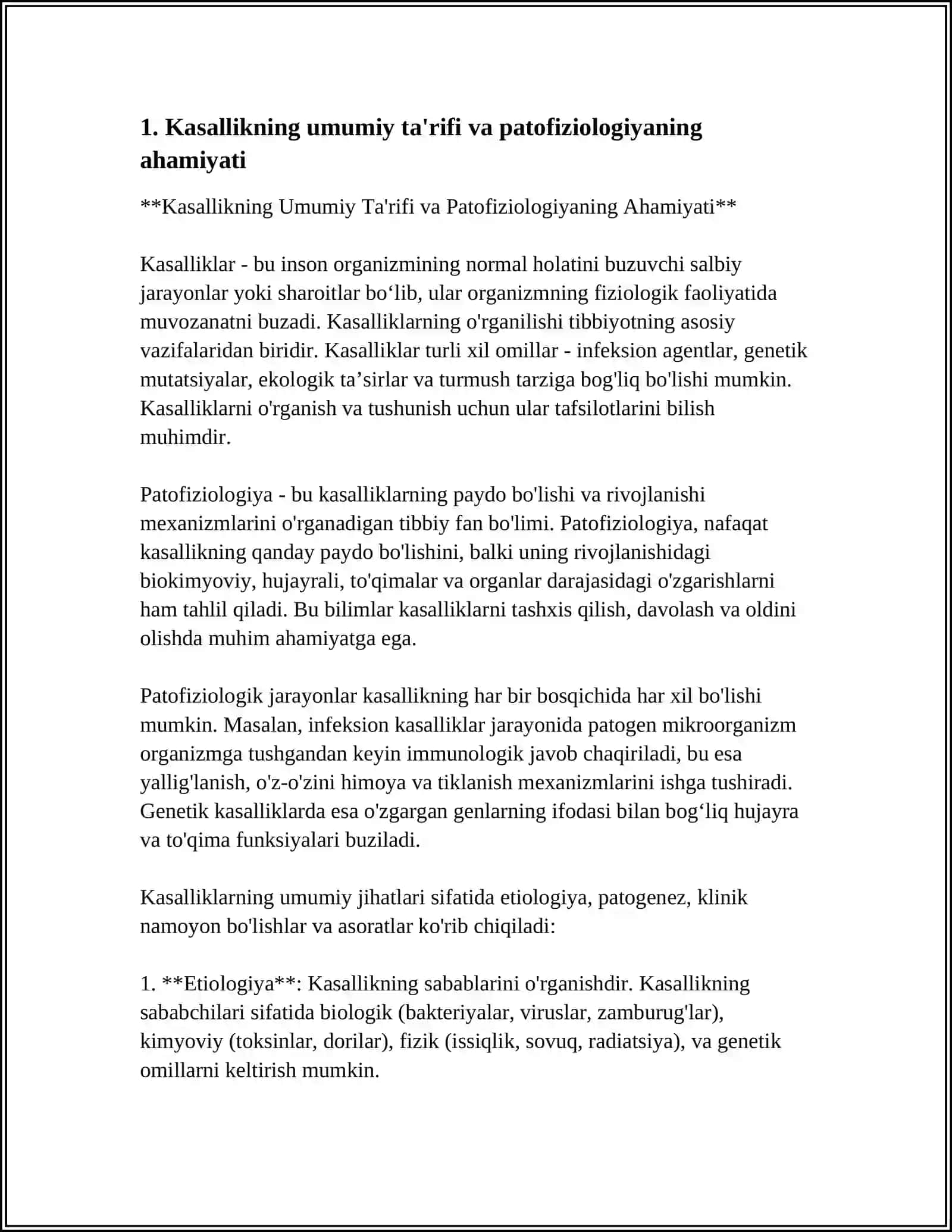PATOFIZIOLOGIYA. UNING HAYOTDAGI O'RNI, ETIOLOGIYA VA PATOGENEZ TUSHUNCHALARI 3