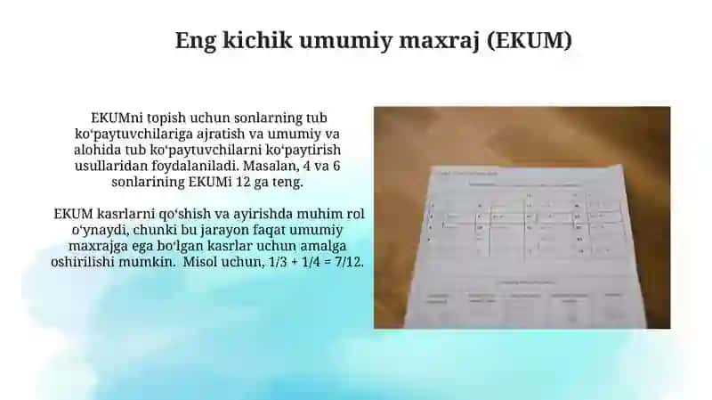Kasrlarni umumiy maxrajga keltirish 3