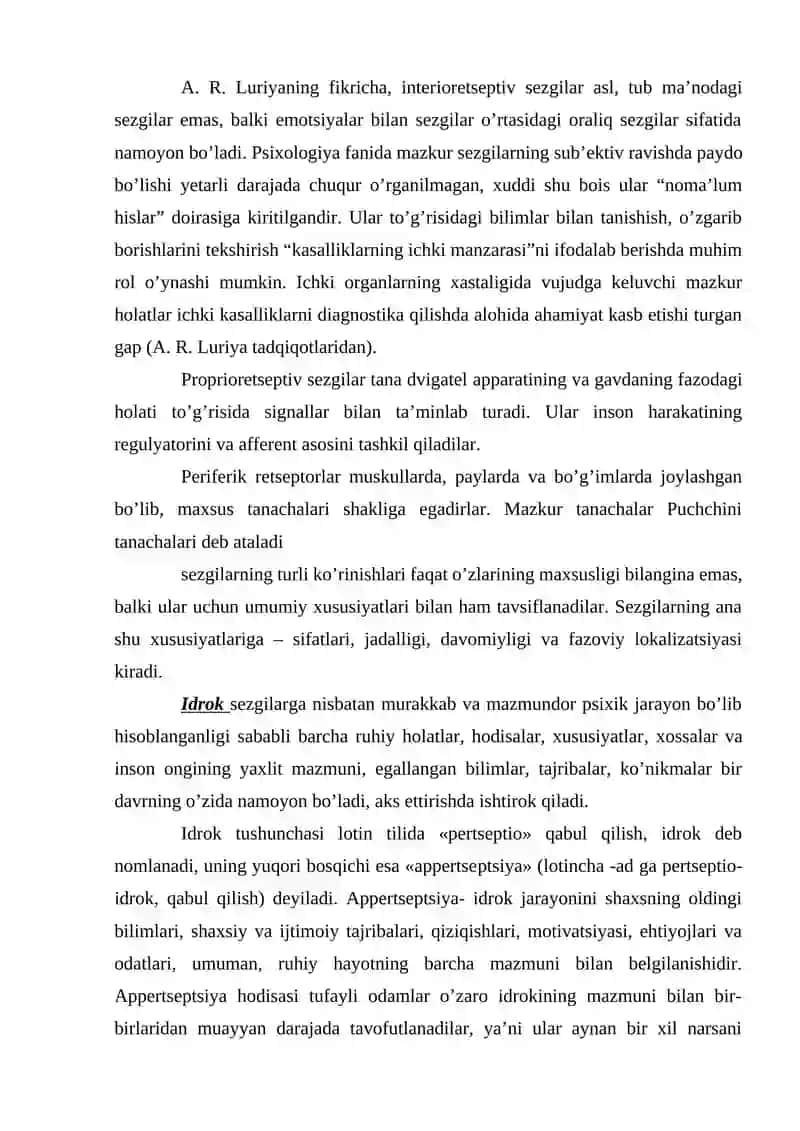Sezgi, idrok va diqqatning psixologik mohiyati, fiziologiyasi 3