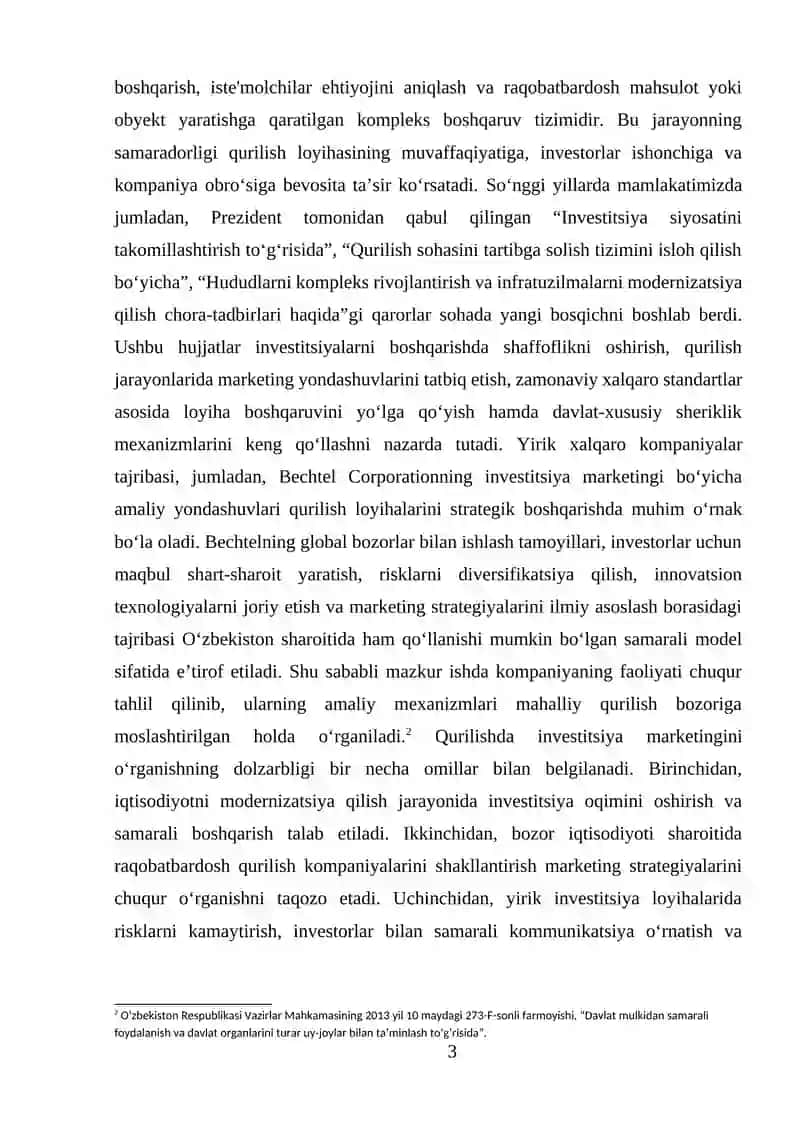 Qurilishda inverstitsiya marketingninig vazifalari va usullari (BECHTEL CORPORATION misolida) 3