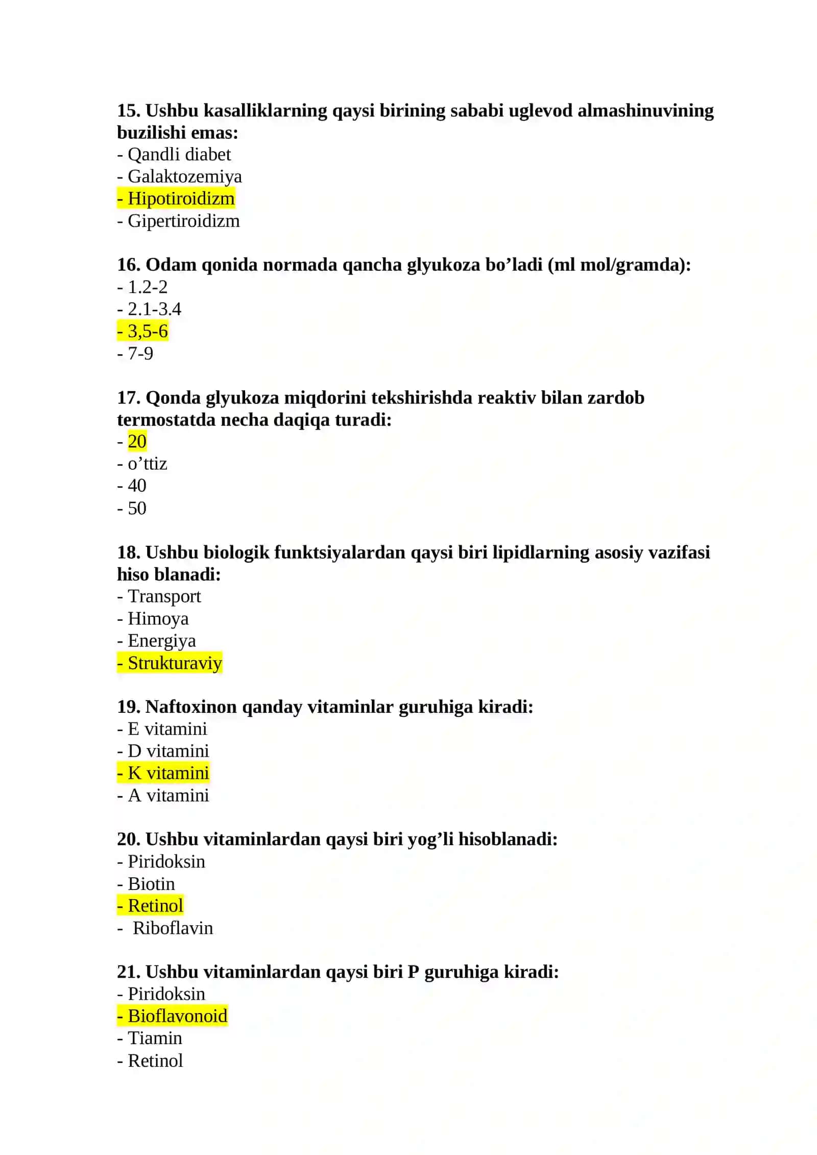 Laboratoriya ishi mutaxassisligi bo’yicha shakllantirilgan test savollari ro’yx ati 3