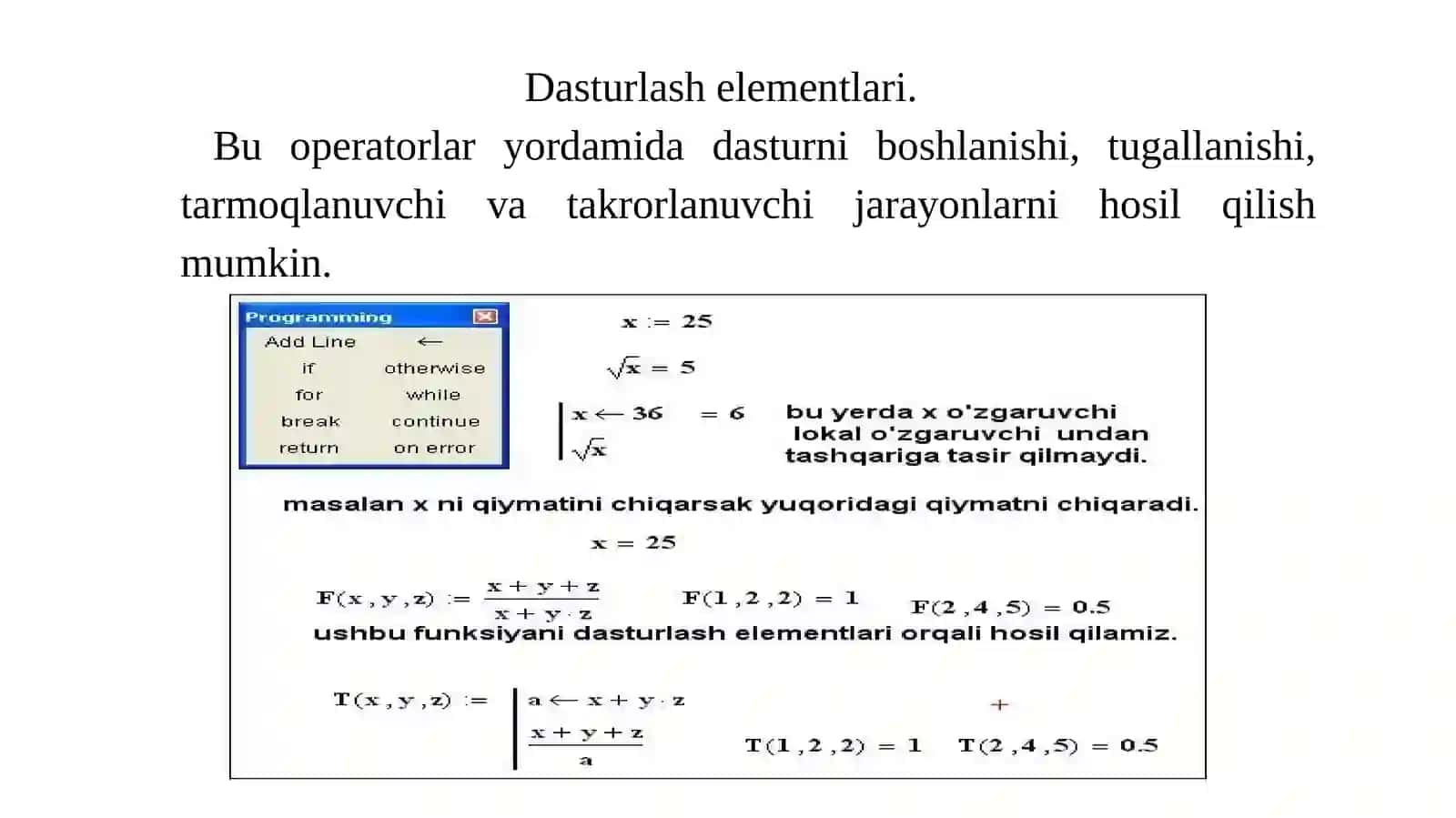 MathCAD dasturlashi elementlari 3