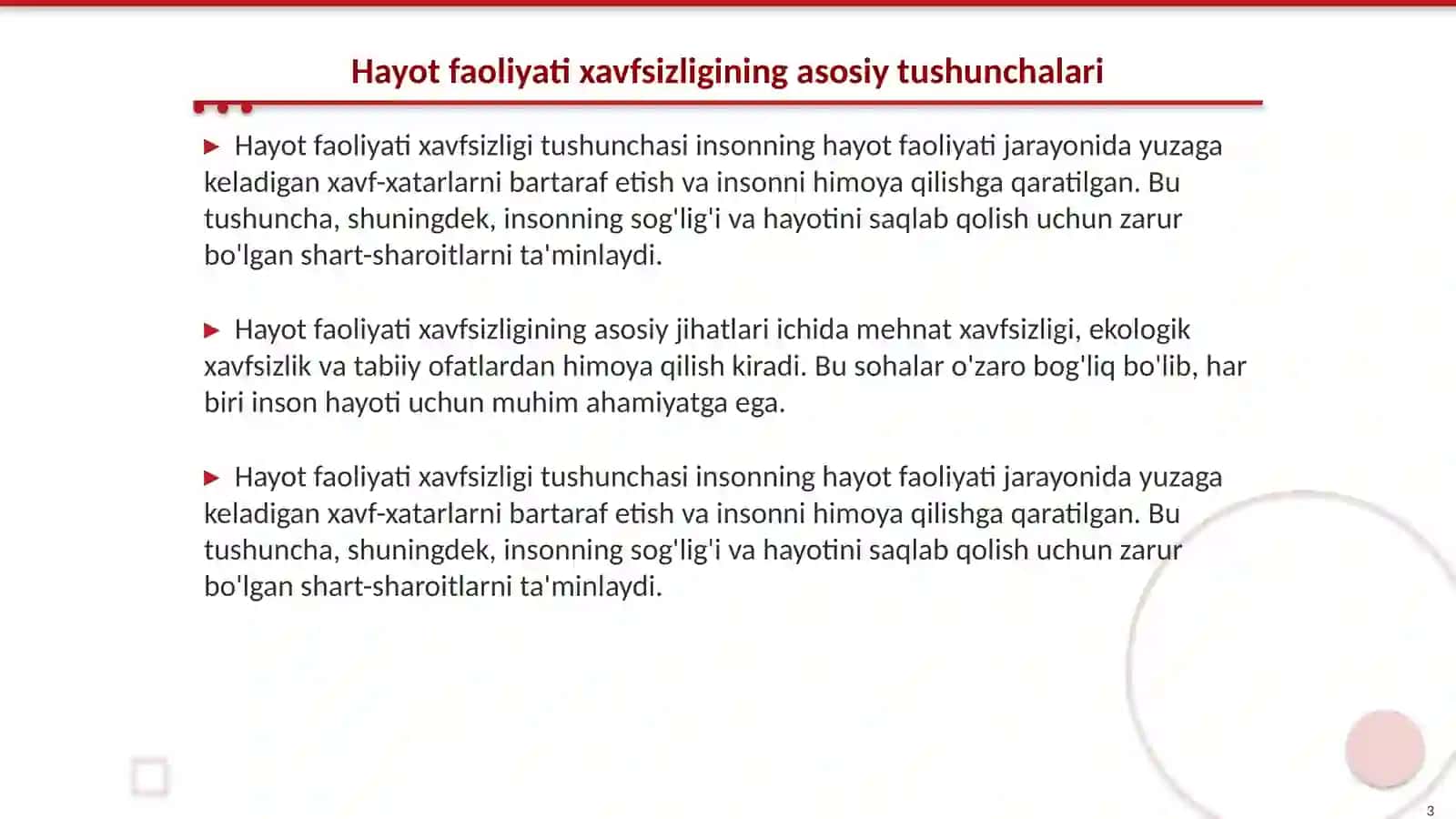 Hayot faoliyati xavfsizligi faniga kirish va huquqiy asoslari 3