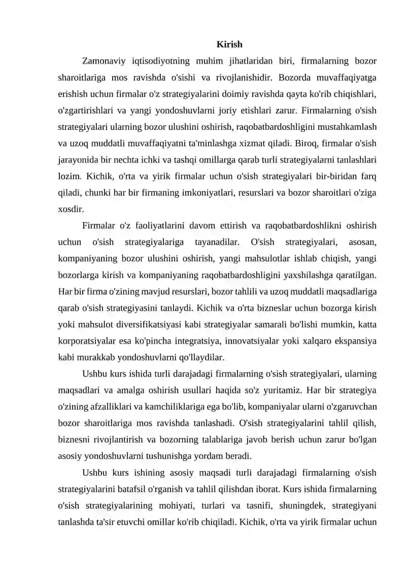 TURLI DARAJADAGI FIRMALARNING O’SISH STRATEGIYALARI 3