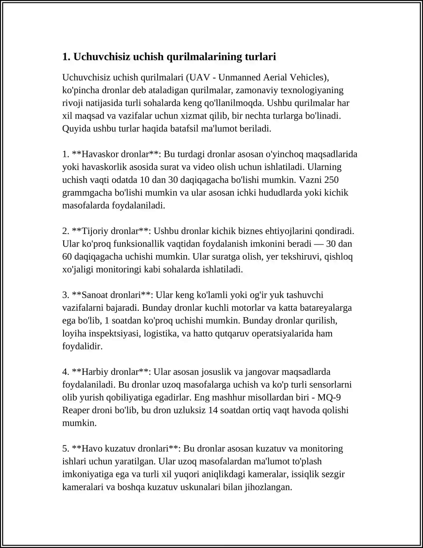 TUPROQ VA EKINLARNING XOLATINI MONITORINGLASH. UCHUVCHISIZ UCHISH QURILMALARI 3