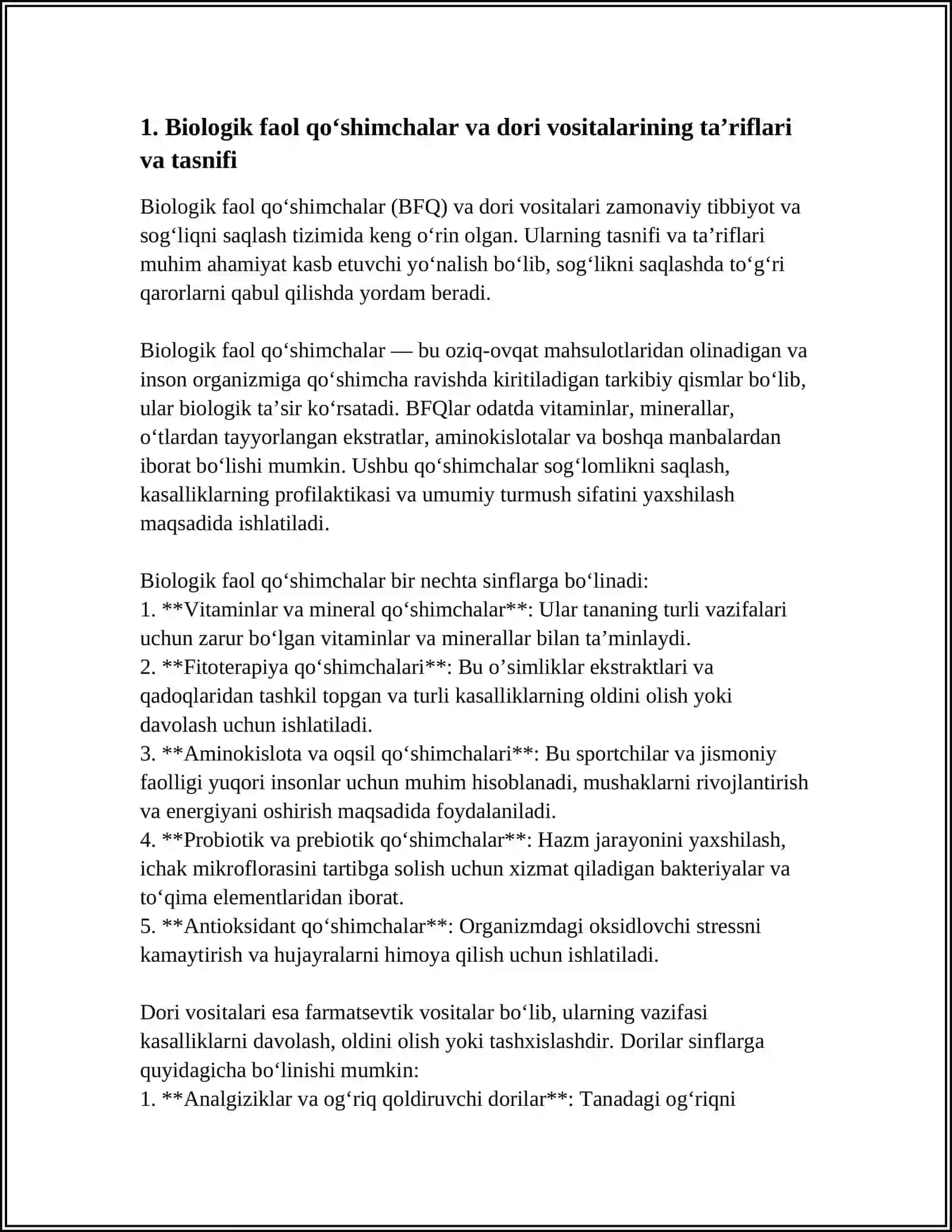 BIOLOGIK FAOL QO’SHIMCGALAR VA DORI VOSITALARINING QIYOSIY TAGLILI 3