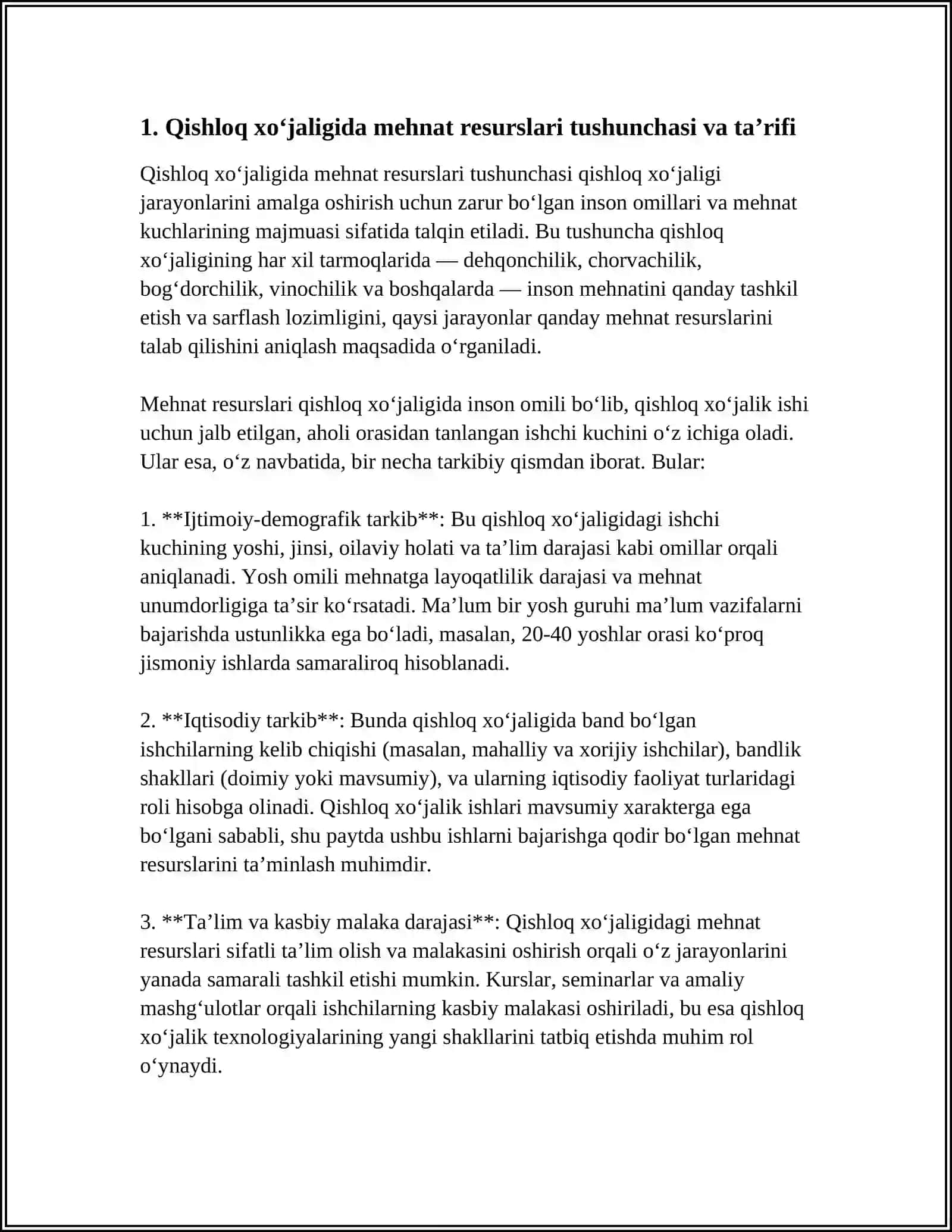 Qishloq xoʻjaligida mehnat resurslari tushunchasi va taʼrifi 3