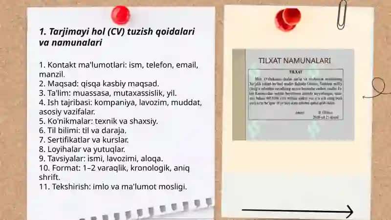Tarjimayi hol (CV) tuzish qoidalari va namunalari 3