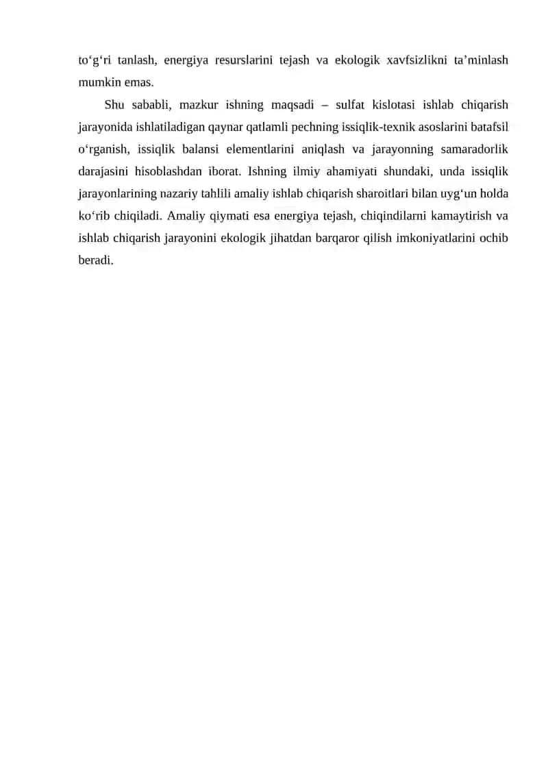 Sulfat kislota ishlab chiqarishdagi qaynar qatlamli pechning to‘liq issiqlik-texnik hisobi 3