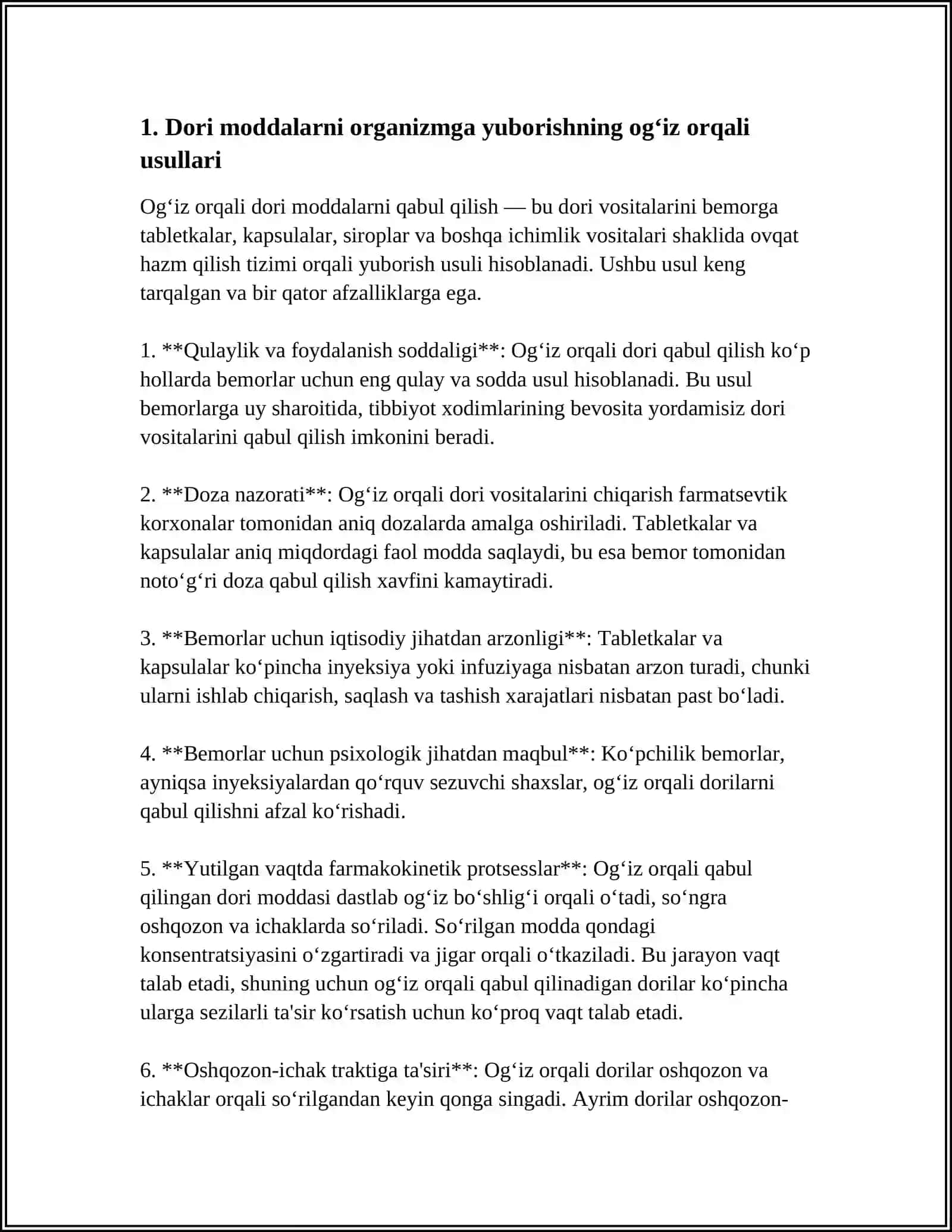 DORI MODDALARNI ORGANIZMGA YUBORISH USULLARI 3
