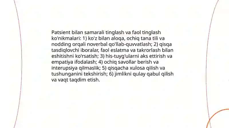 Patsient bilan muloqot ko'nikmalari 3