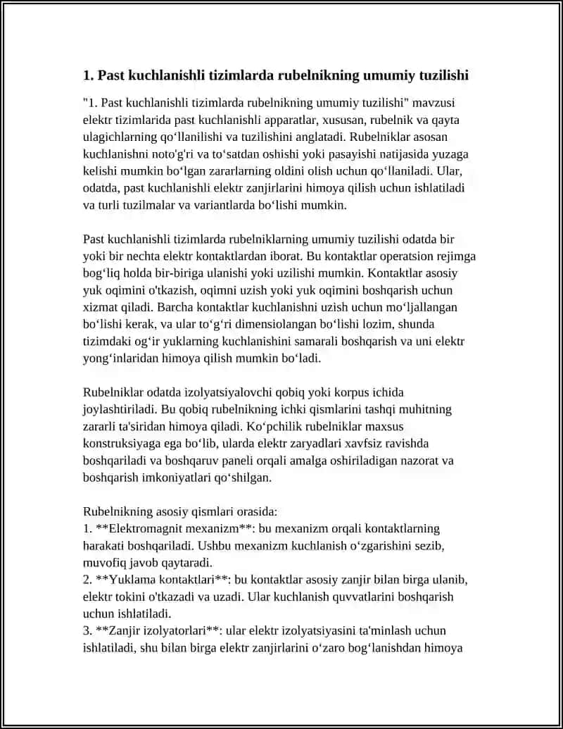 Past kuchlanishli apparatlar. Rubelnik va qayta ulagich 3