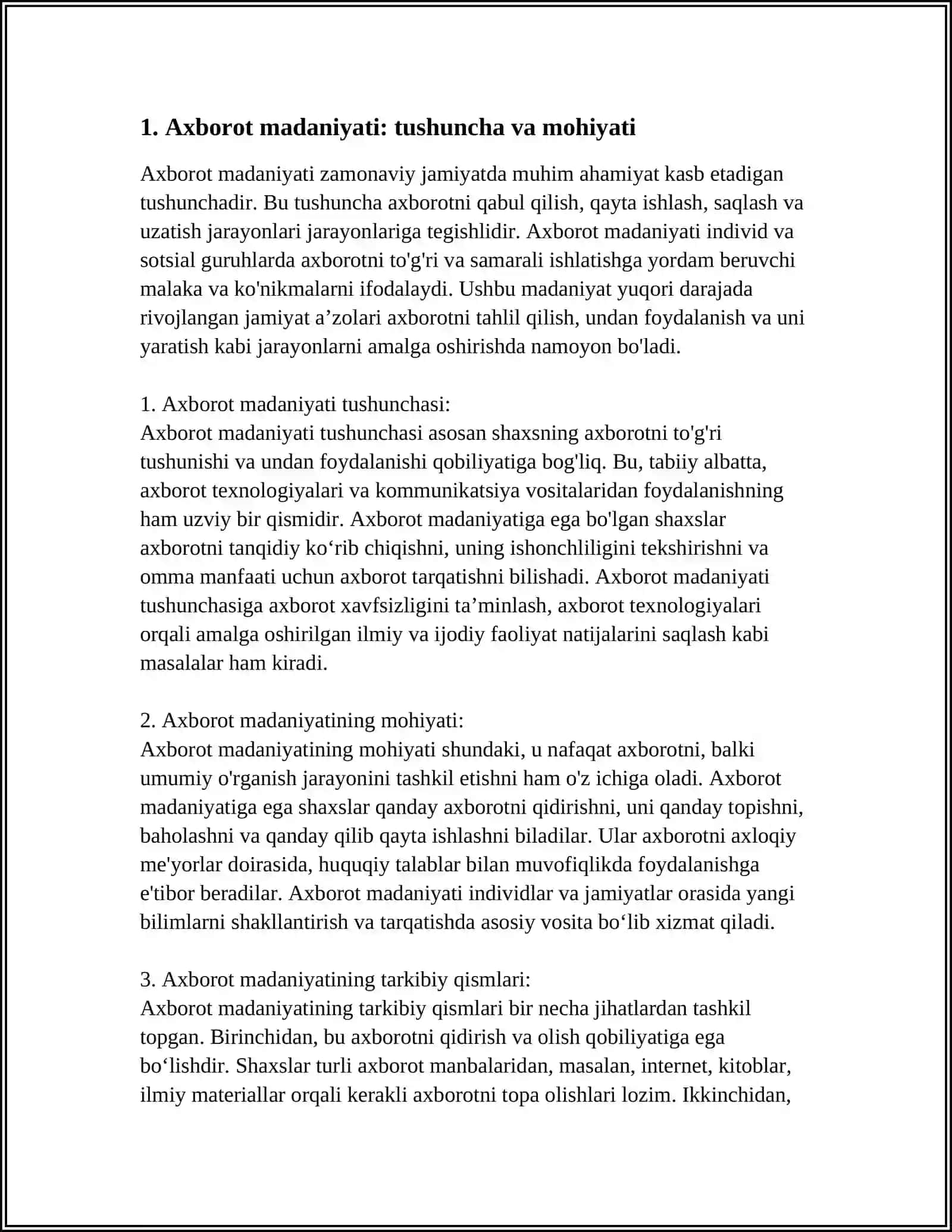AXBOROT MADANIYATI: MAZMUNI VA TARKIBIY QISMLARI 3