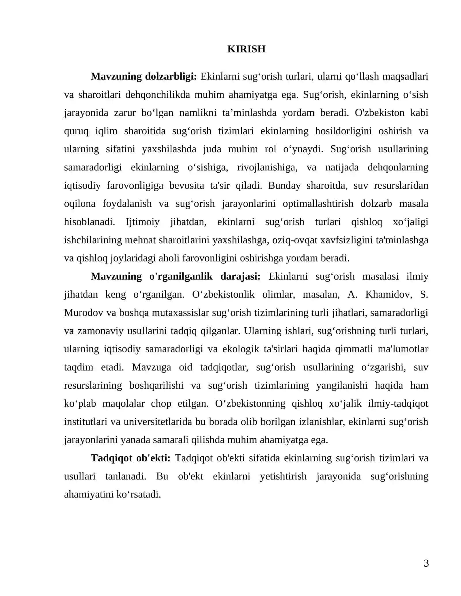 Ekinlarni sug‘orish turlari, ularni qo‘llash maqsadlari va sharoitlari 3