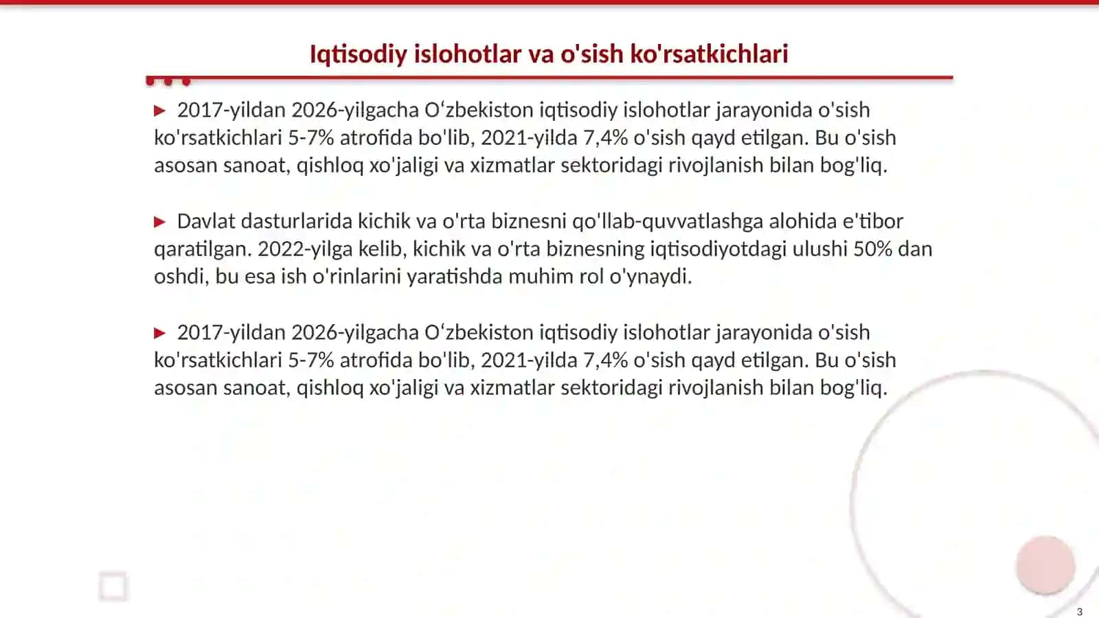 Iqtisodiy islohotlar va o'sish ko'rsatkichlari 3