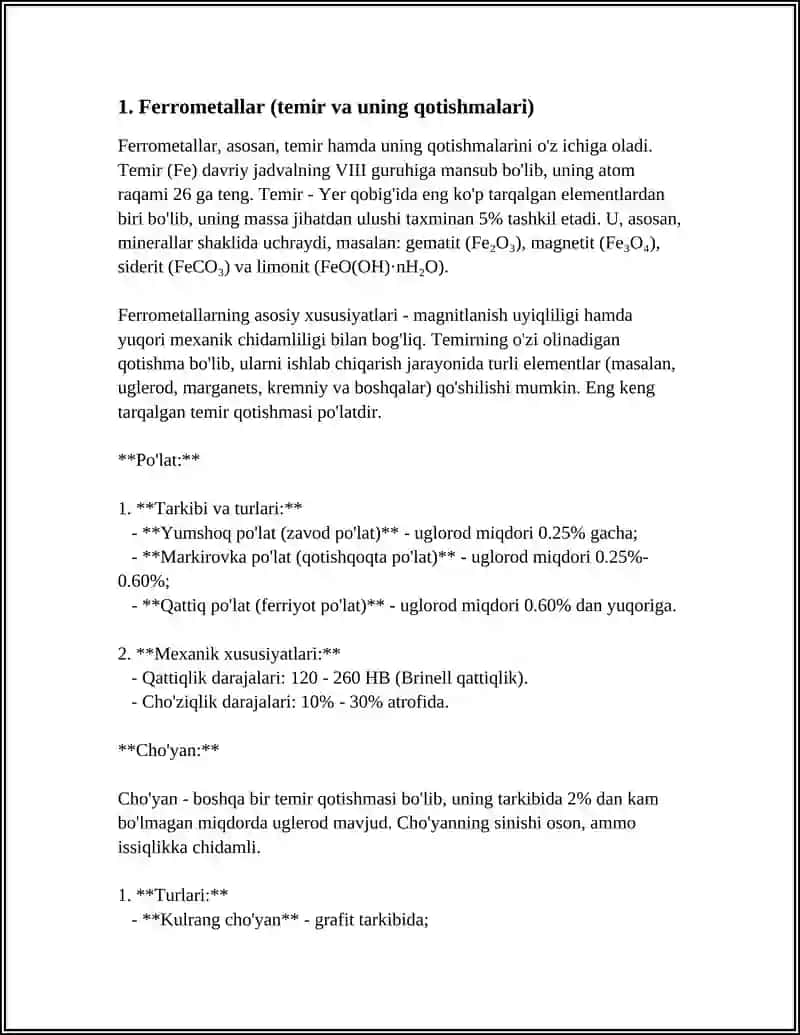 METALLAR UNING TURLARI 3