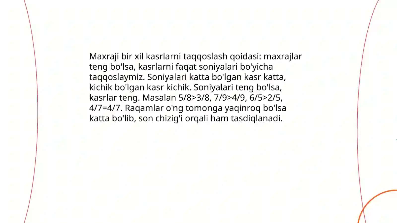 Maxraji bir xil kasrlarni taqqoslash 3