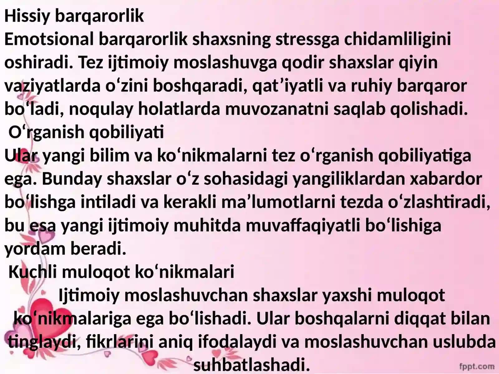 Tez ijtimoiy moslashuvga qodir shaxsning sifatlari, ustanovkalari va xulqi 3