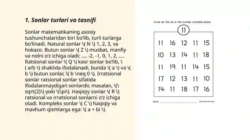 Sonli to’plamlar, haqiqiy sonlarto’plamining amaliy tatbiqlari 3