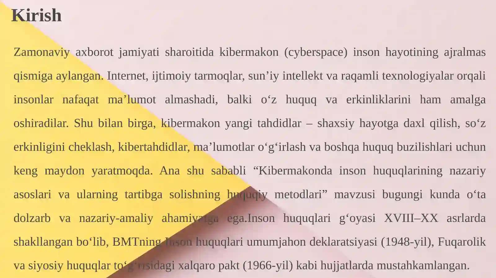 Kibermakonda inson huquqlarining nazariy asoslari va ularning tartibga solishning 3