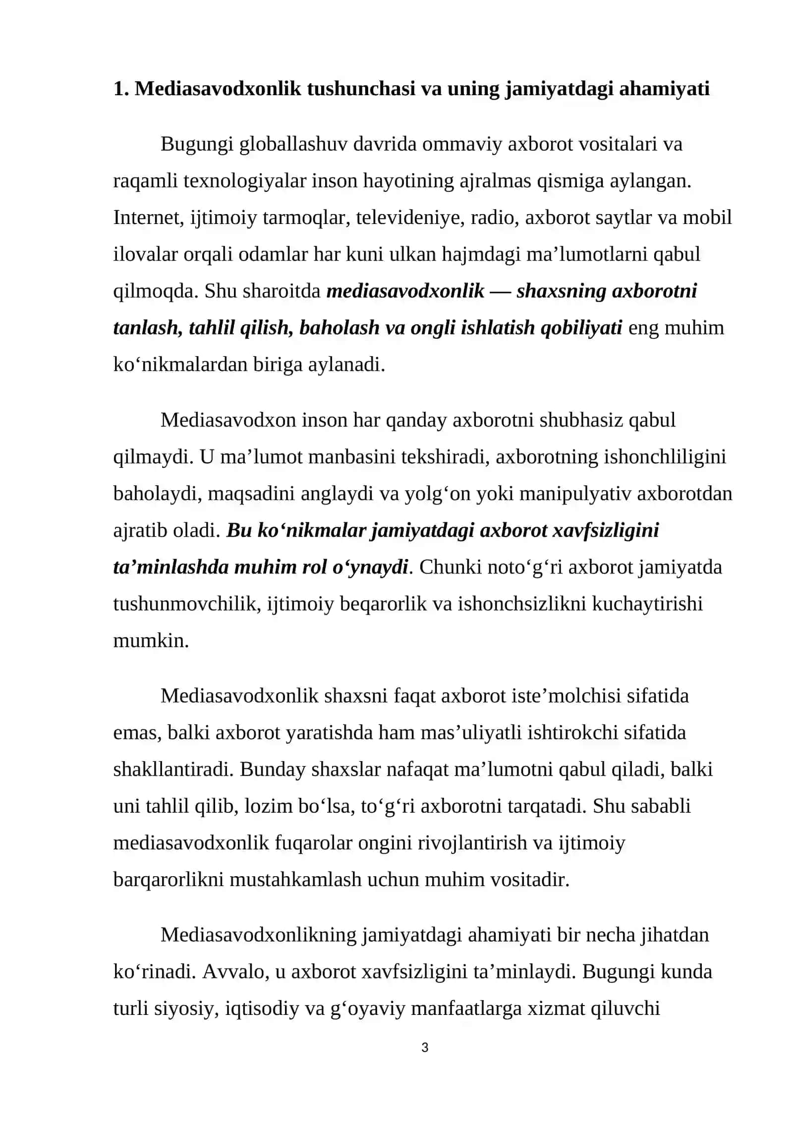 FAN: Mediasavodxonlik va axborat madaniyati 3