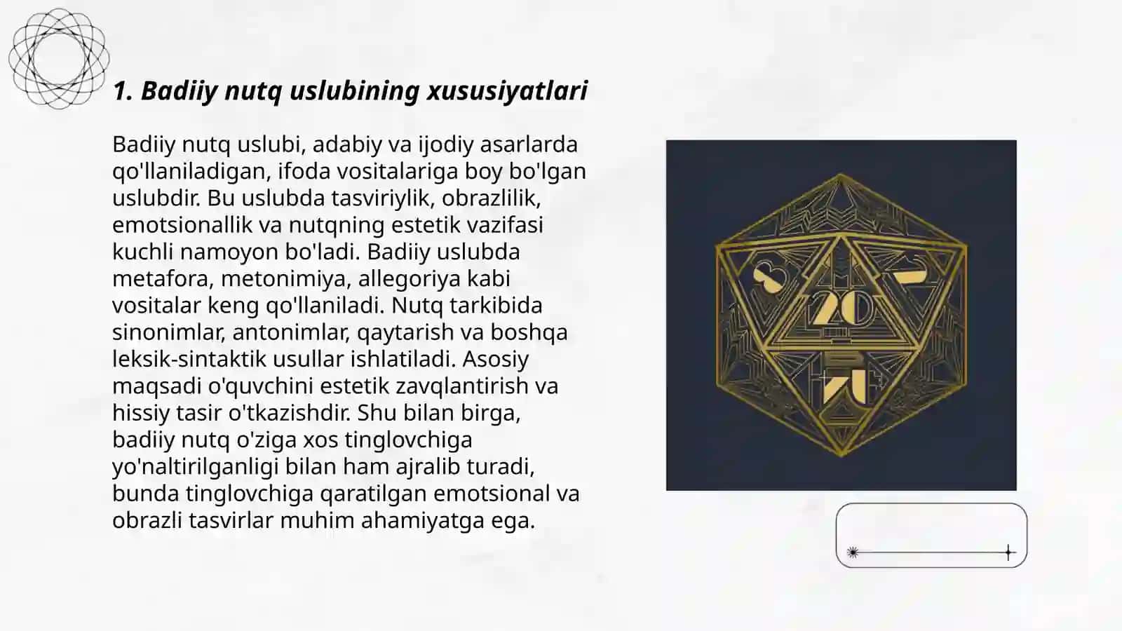 Badiiy nutq uslubi. Õzbek she'riyati 3