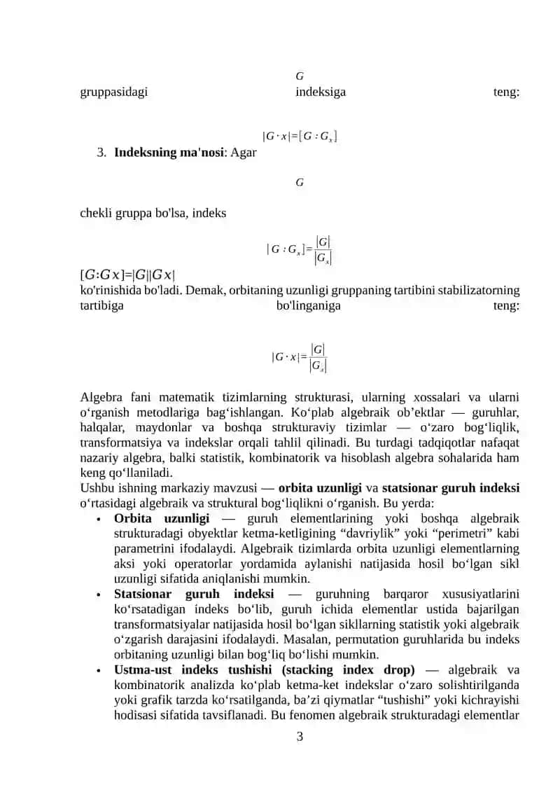 Orbita uzunligi va ustma-ust indeks 3