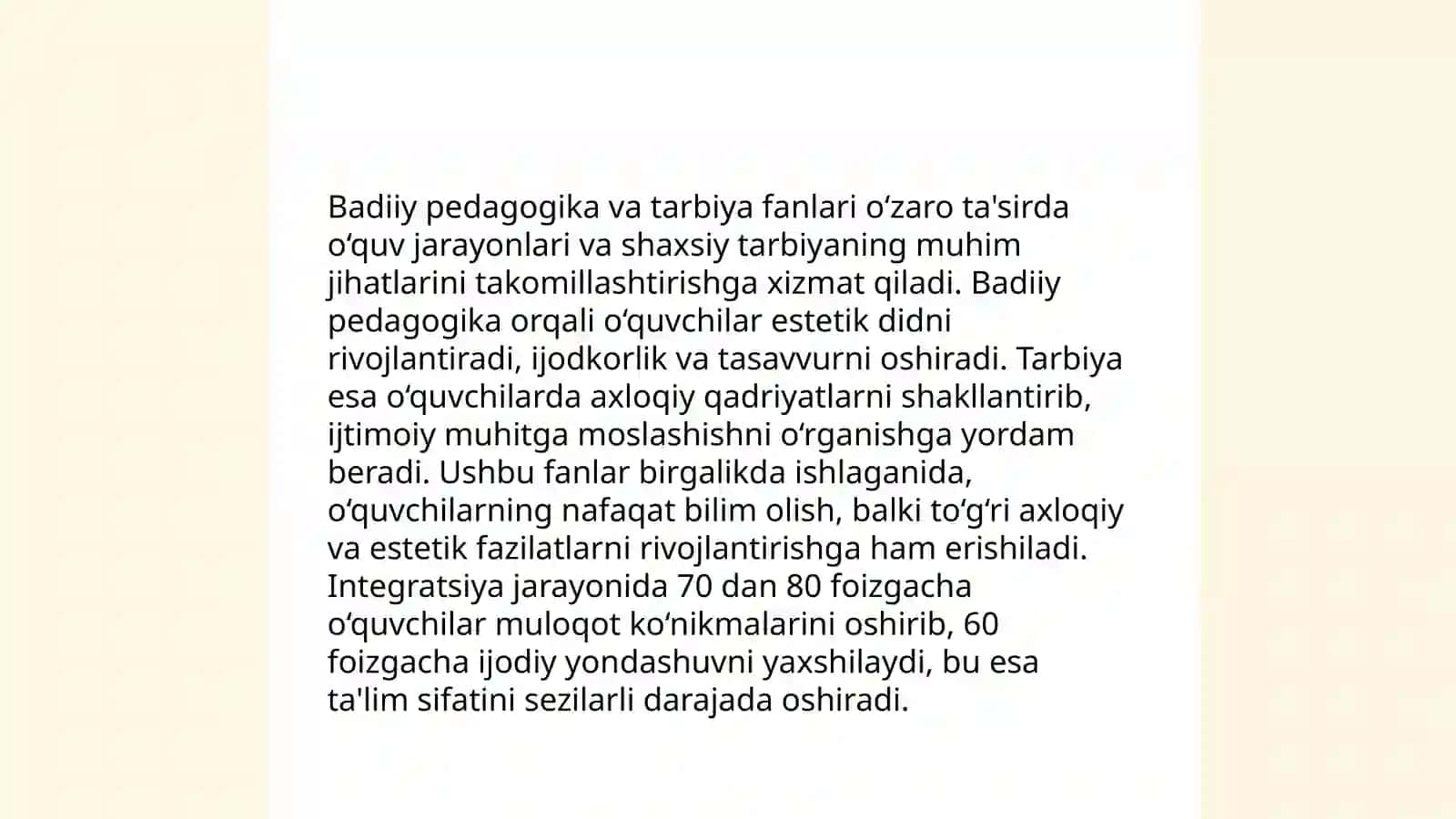 Badiiy pedagogika va tarbiya fanlari o‘zaro ta'sirda o‘quv jarayonlari 3