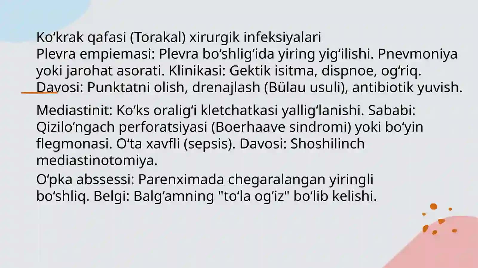 Ko'krak qafasi va qorin bo'shlig'i xirurgik infeksiyasi 3