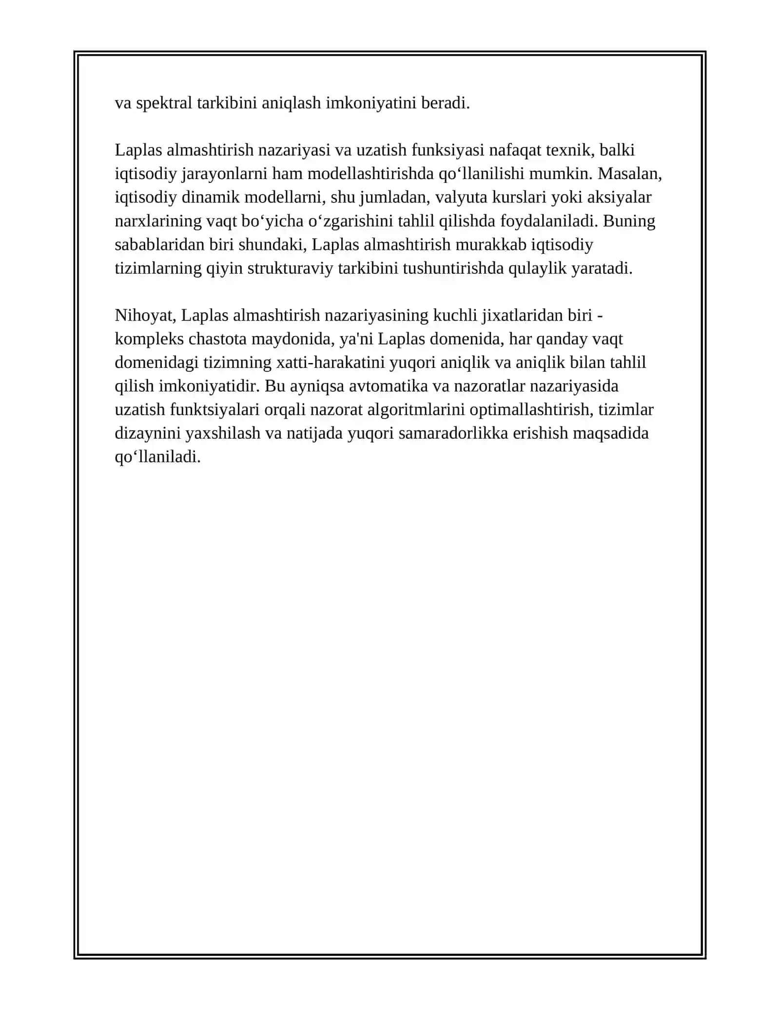 LAPLAS ALMASHTIRISH YORDAMIDA BOSHQARUV OBYEKTINI UZATISH FUNKSIYASINI ANIQLASH 3