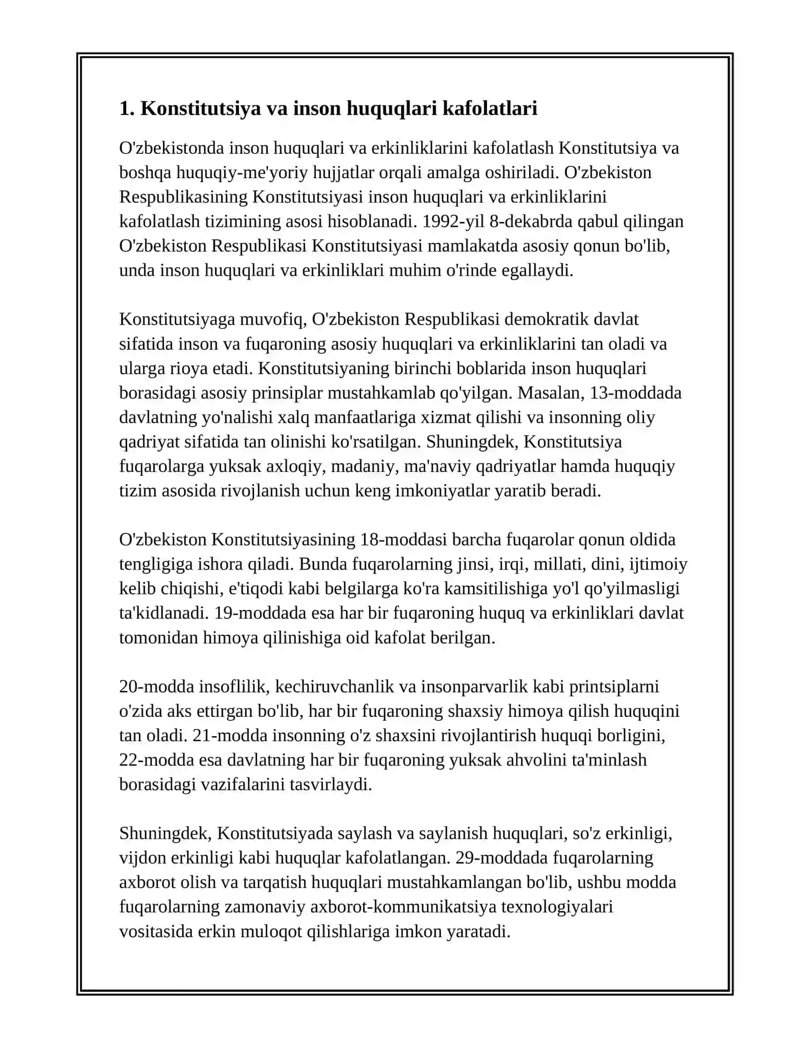 O’ZBEKISTONDA INSON HUQUQLARI VA ERKINLIKLARI KAFOLATINING YARATILISHI 3