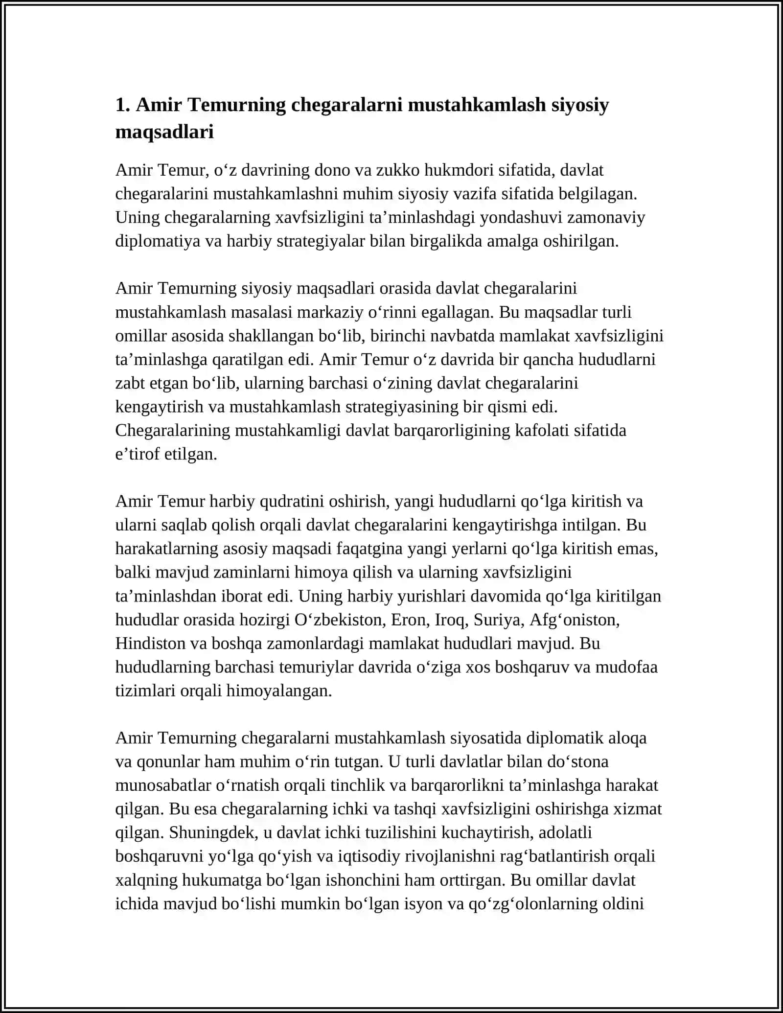 AMIR TEMURNING DAVLAT CHEGARALARINI MUSTAHKAMLASHI 3
