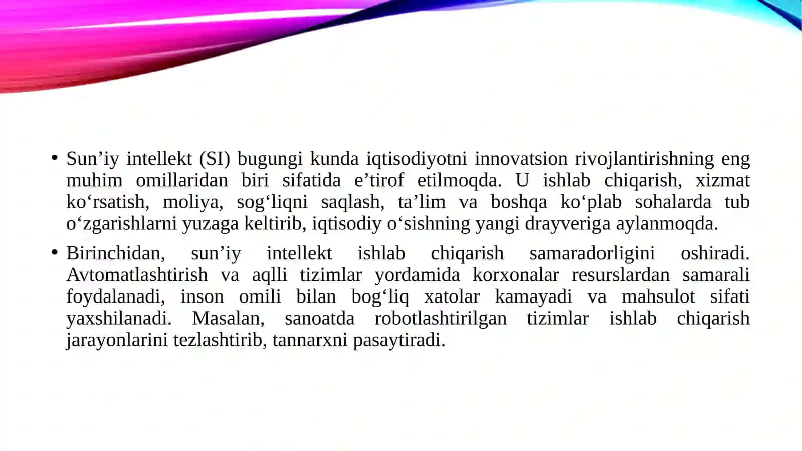 Sun’iy intellekt-iqtisodiyotni innovatsion rivojlantirish omili sifatida 3