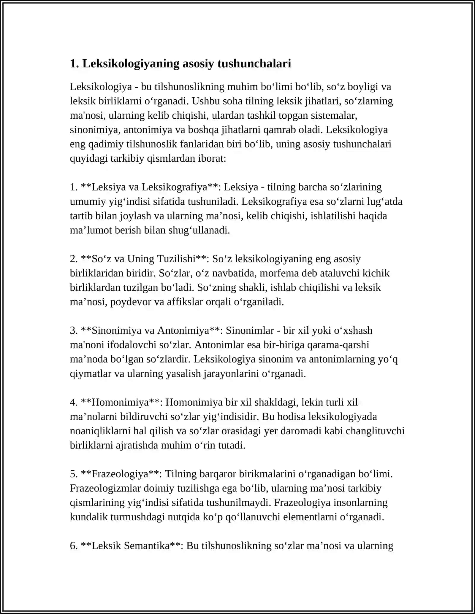 LEKSIKOLOGIYA VA SEMASIOLOGIYA. SOʻZ TILNING MARKAZIY BIRLIGI SIFATIDA 3
