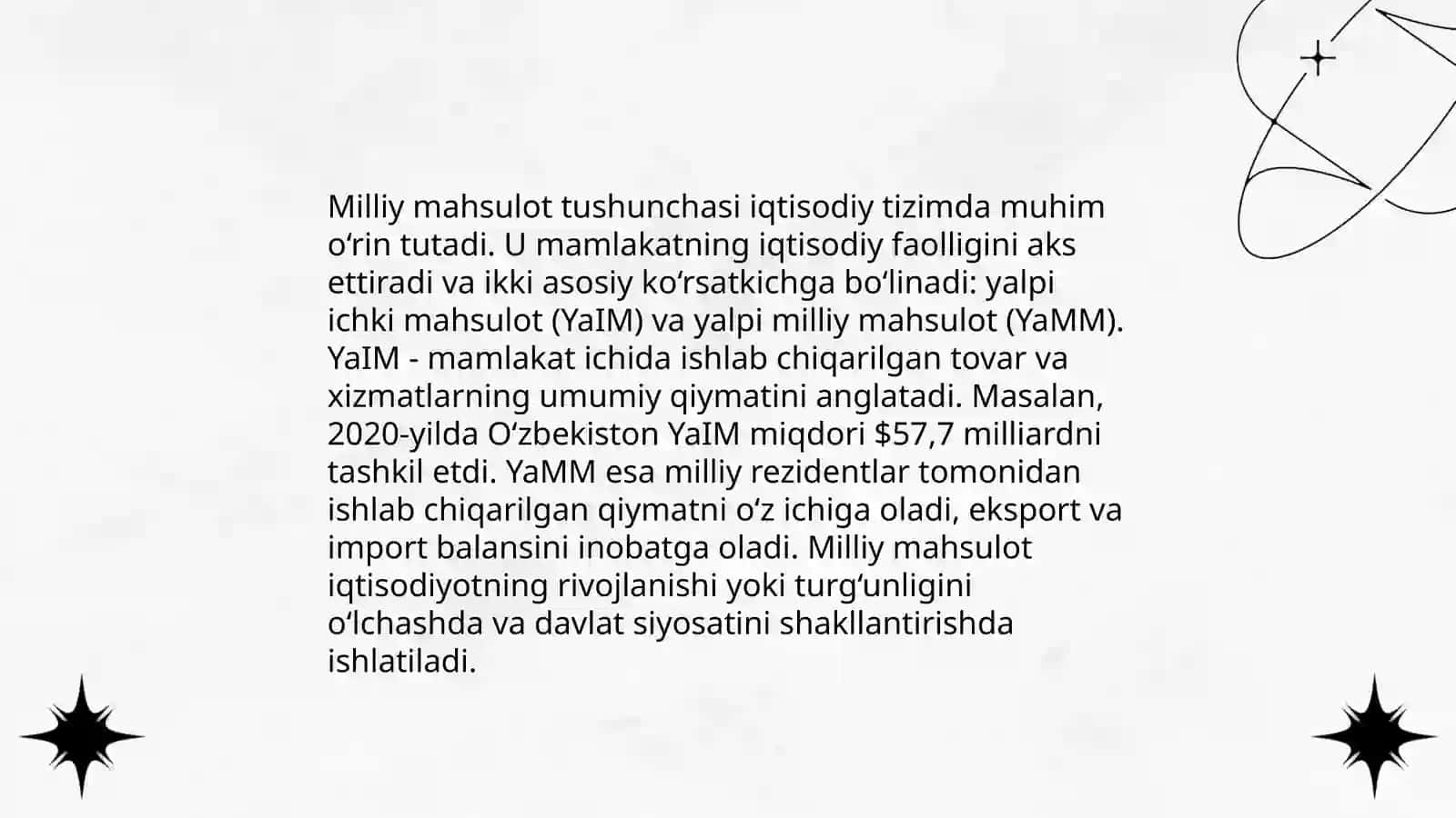 MILLIY MAXSULOTNING MAZMUNI, TARKIBIY QISMLARI VA XARAKAT SHAKLLARI 3