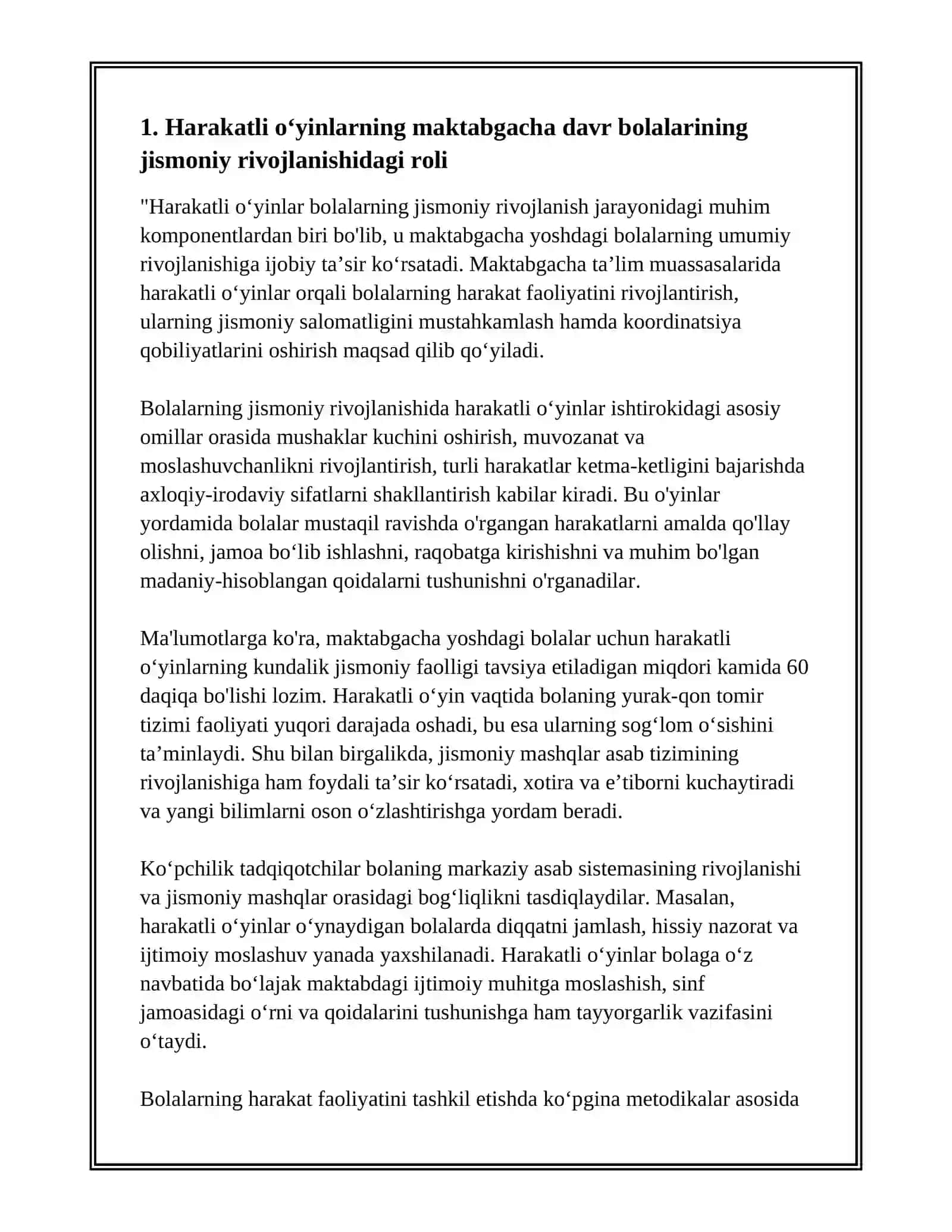 MAKTABGACHA TAʼLIMDA HARAKATLI OʻYINLAR REFERAT 3
