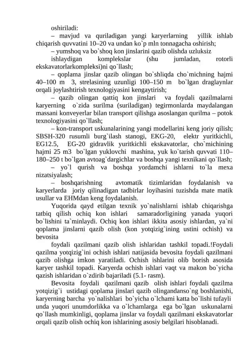 Foydali qazilma konlarini ochiq usulda qazib olish 3