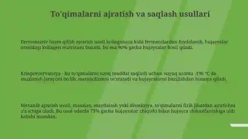 Ajratuvchi, jamğaruvchi, assimilyatsiyalovchi toʻqimalar 3